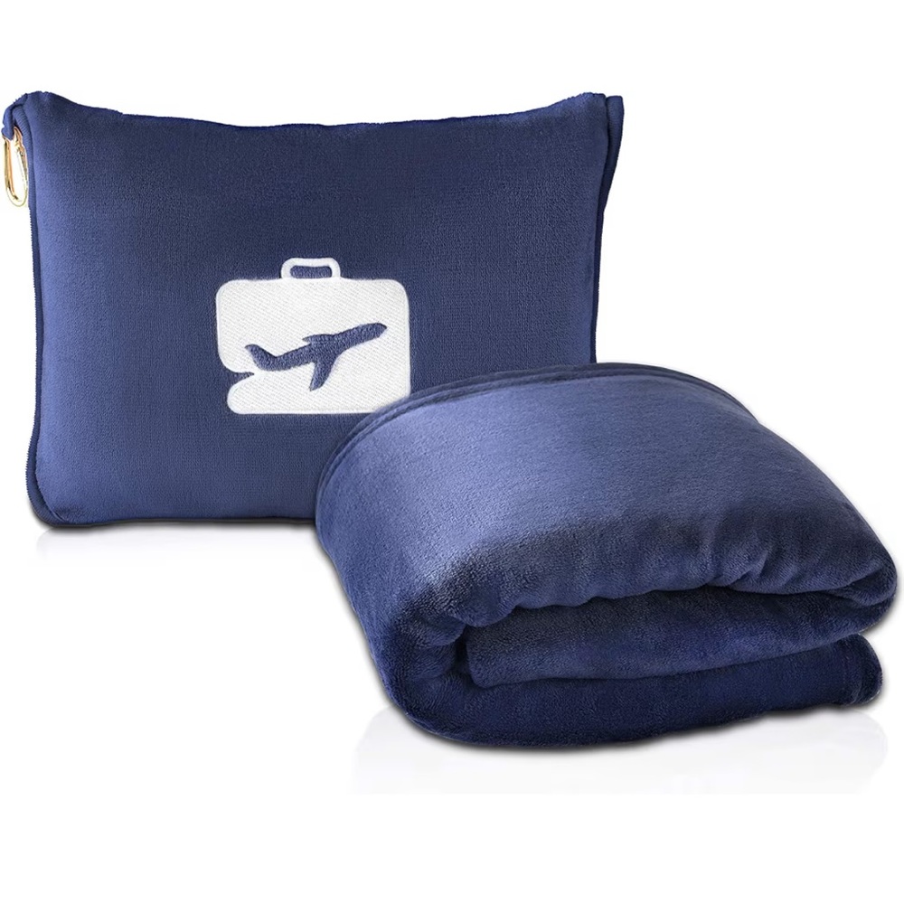 Travel Plush Throw Blanket and Pillow Set - Navy